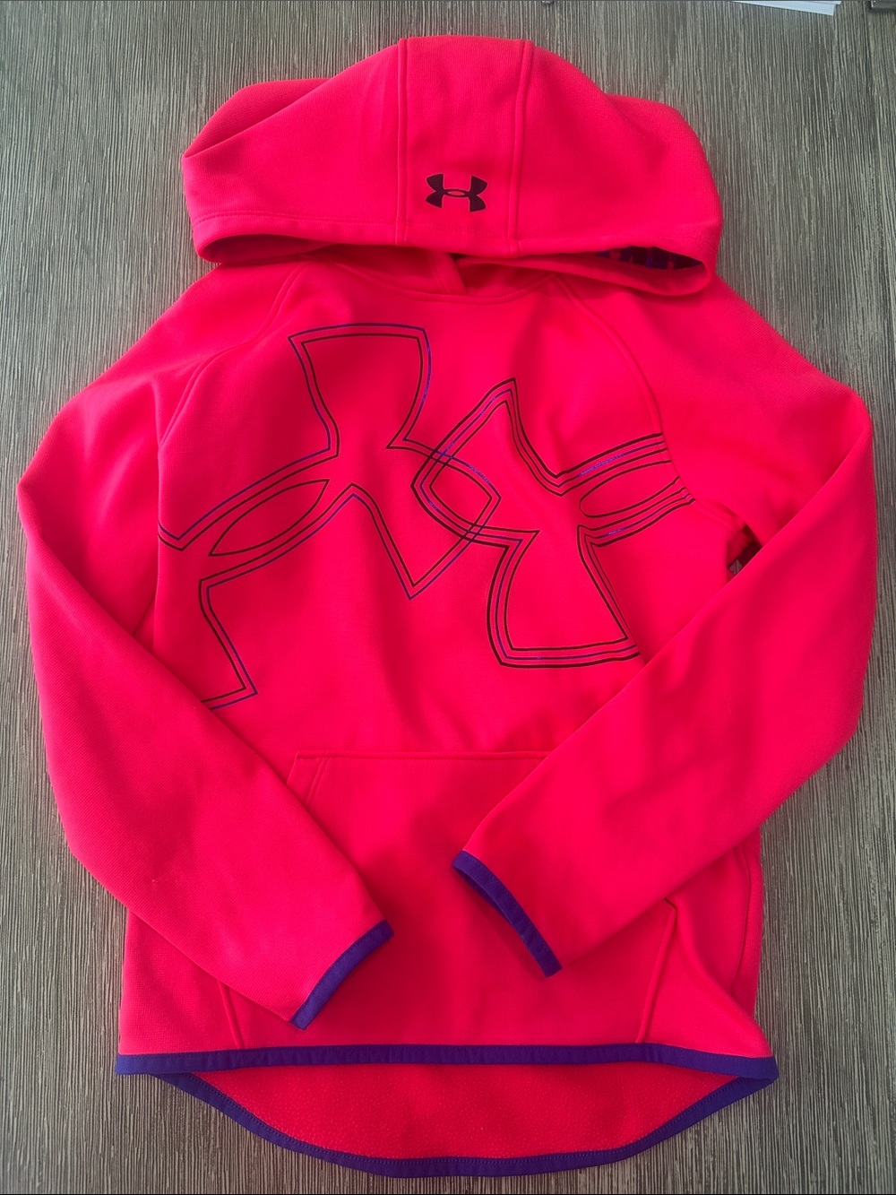 Under Armour Girls Hot Pink Hoodie with Purple Trim and Logo